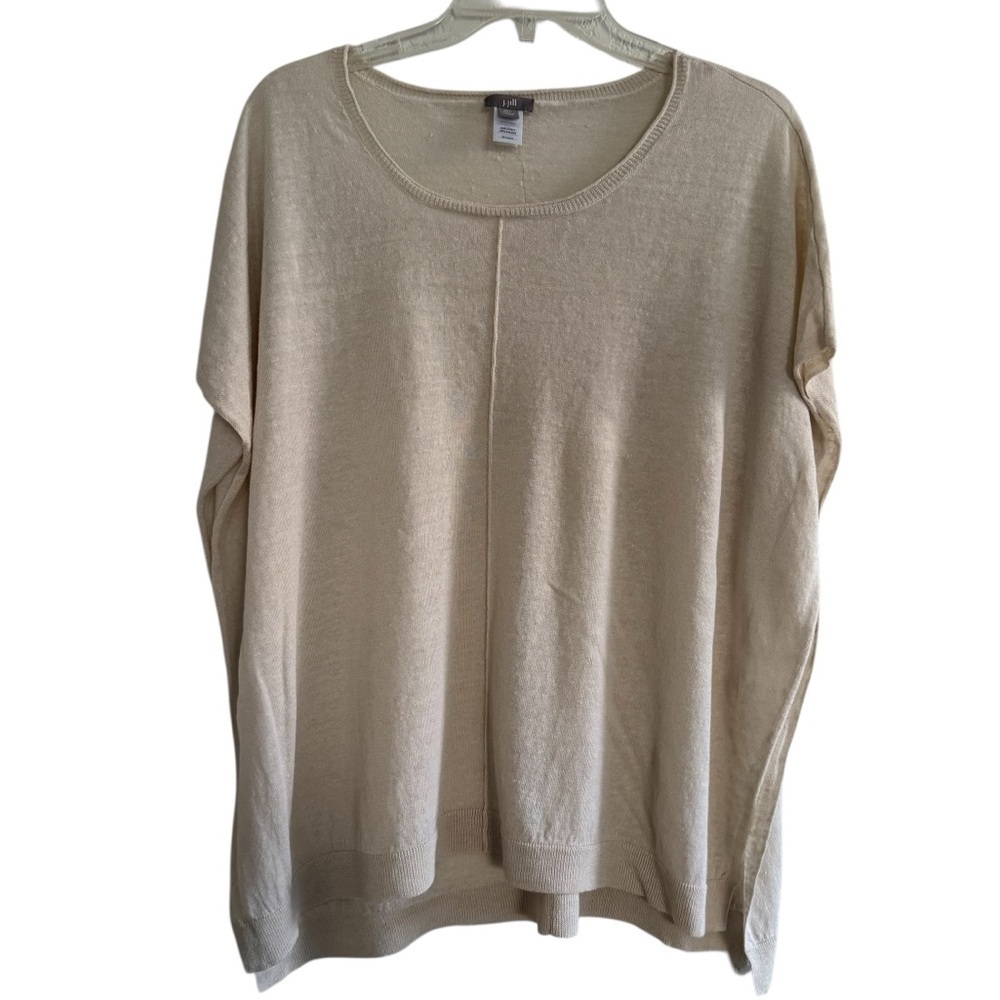 J Jill Cream Beige Linen Blend Top Short Sleeve Relaxed Crewneck Coastal M/L